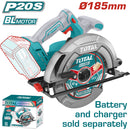 Sierra Circular 20V 7 1/4" 185mm. Motor sin escobillas. 4800rpm. Batería y cargador por separado.