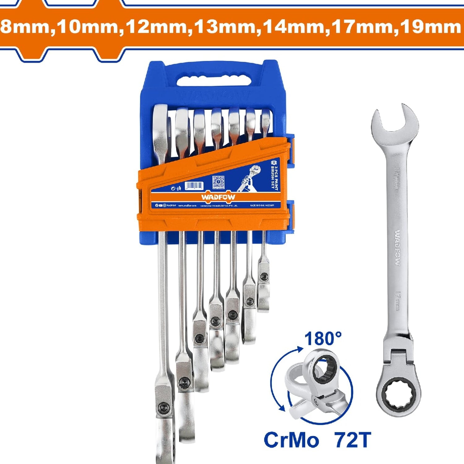 Llaves combinadas flexibles Ratchet de 7 pzas. 8-19mm. Acabado pulido. Cr-V (Juego)