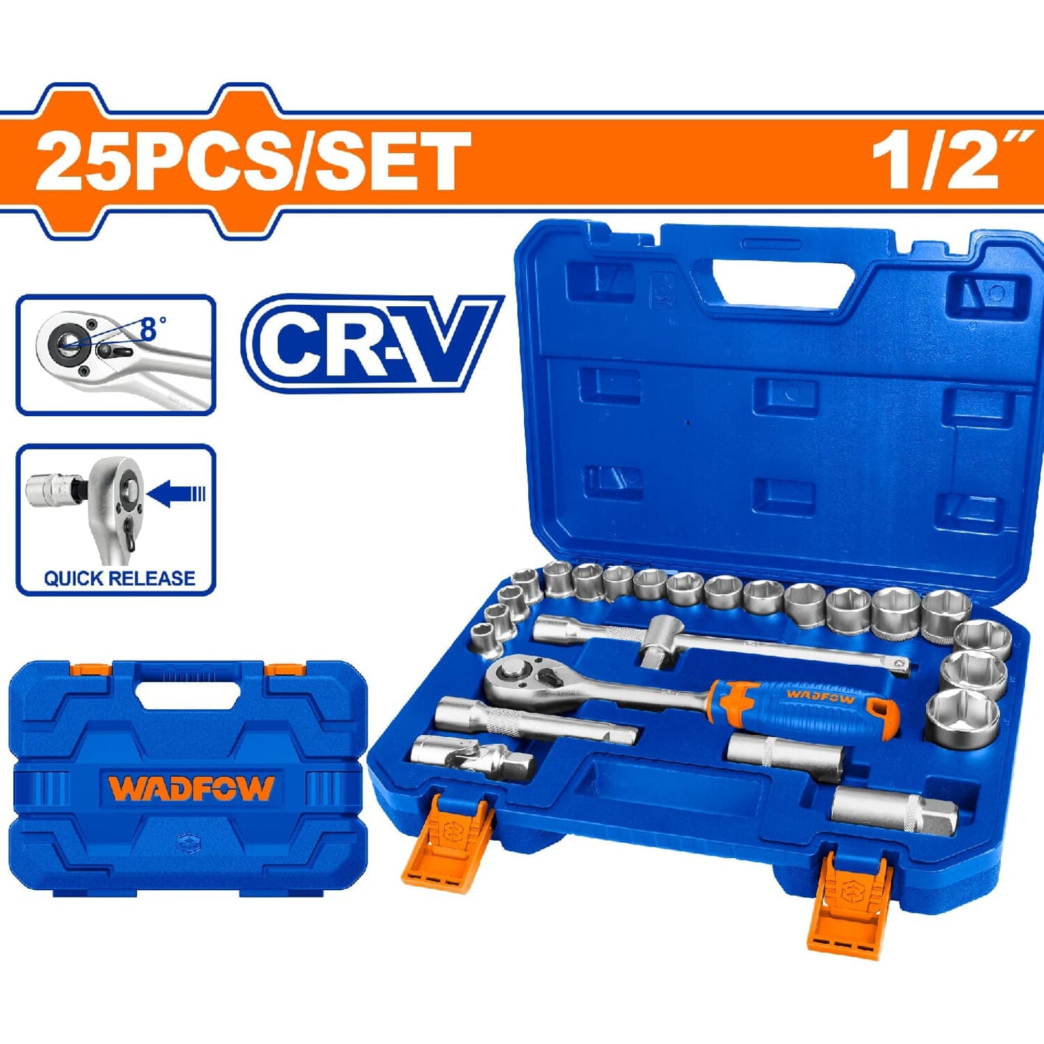 Ratchet con Socket dados 25 piezas 1/2". CR-V. Tratamiento térmico. Se vende en Juego.