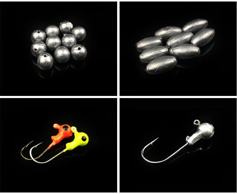 Caja señuelos suaves plomos y anzuelos 36 Pzas