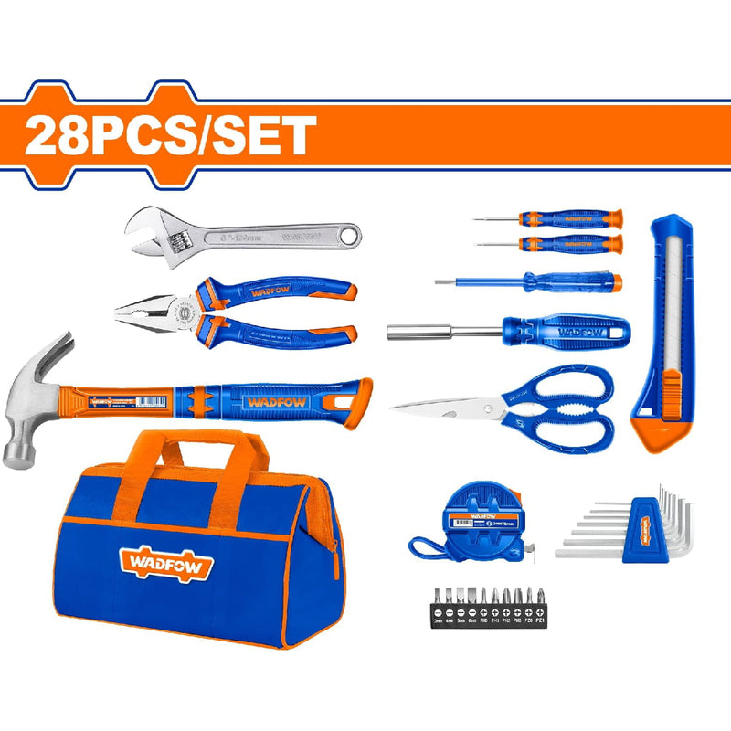 Herramientas Manuales 28 pzas. (alicate,tijera,martillo,destornillador,exacto,cinta, llave) Juego