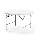 Mesa plástica plegable redonda 47" de diámetro (120 cm) (HDPE) con marco de acero revestido.