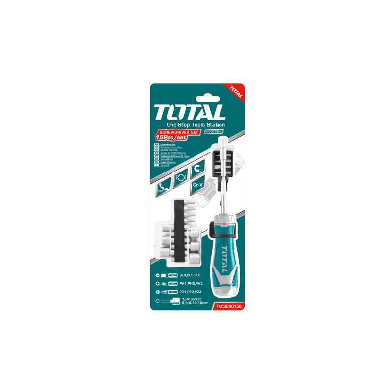 Juego 15pza Destornillador ratchet de puntas 15 en 1.