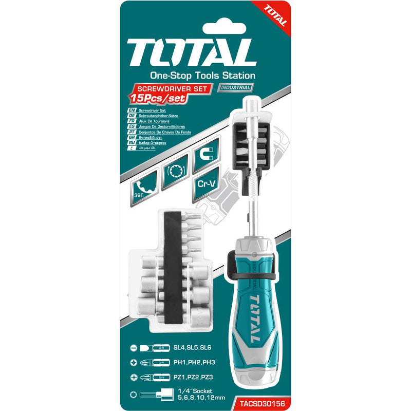 Juego 15pza Destornillador ratchet de puntas 15 en 1.