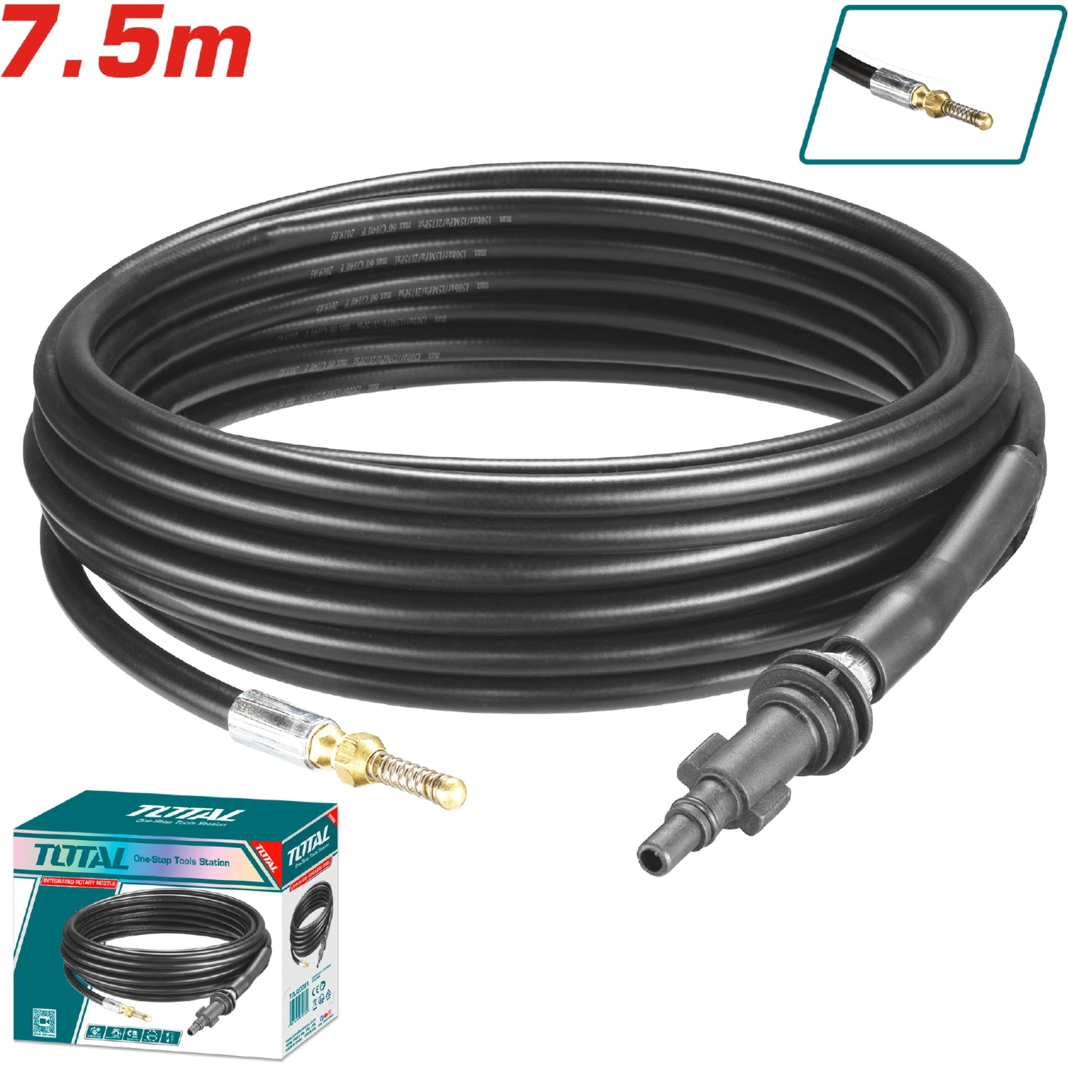 Manguera de alta presión de 7.5 m para limpieza de tuberias. Conecta con Pistola para Hidrolavadora