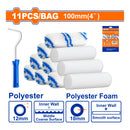 Rodillos para pintar 4"  Espuma y Poliéster.11 pzas. Ideal en interiores. Incluye Mango.