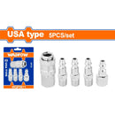 Acoples de aire rápidos 1/4" Tipo Americano. conectores tipo hembra y macho. Cromado. Set de 5 piezas.
