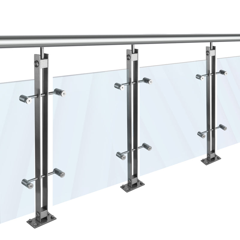 Poste 2 Platinas 1 1/2x5mm espesor 105cm Altura,para vidrios de 8-12mm. Acab. Sat. 304.