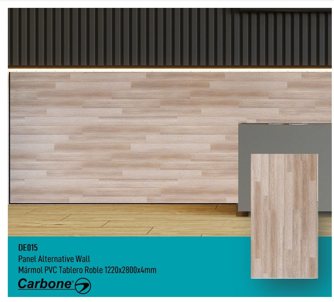 Panel Decorativo Mármol PVC  1.22 m x 2.80 m x 4 mm. Acabado: Tablero Roble