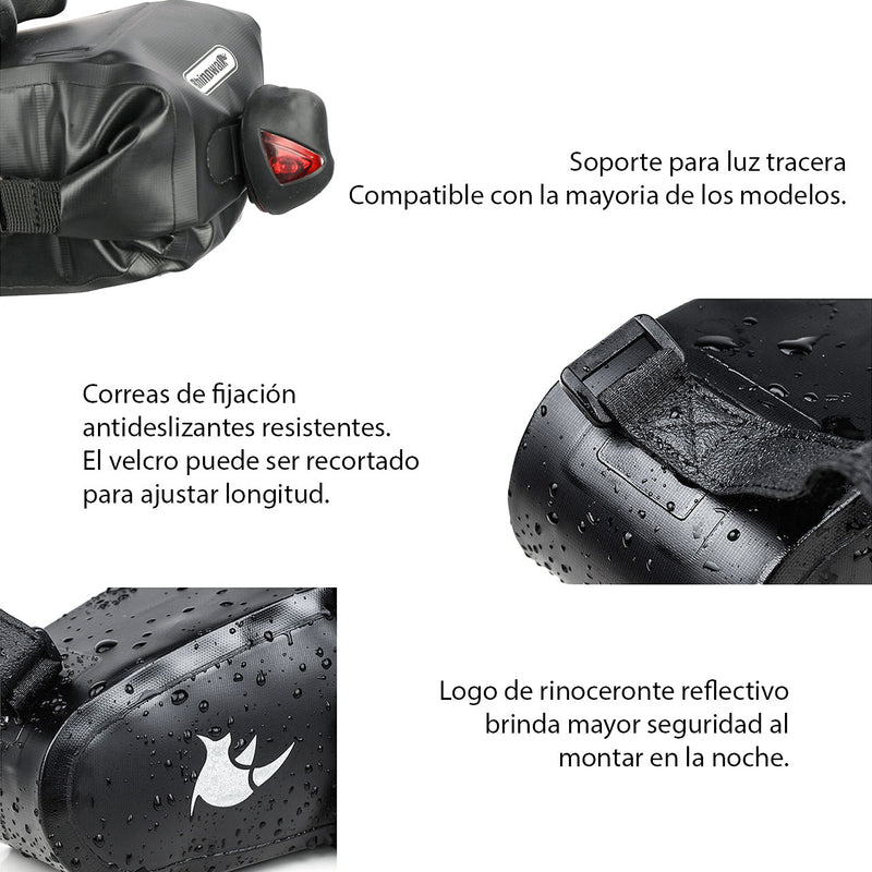 Bolso impermeable de 1.5L para anclar bajo el asiento de la bicicleta- Negro Rhinowalk