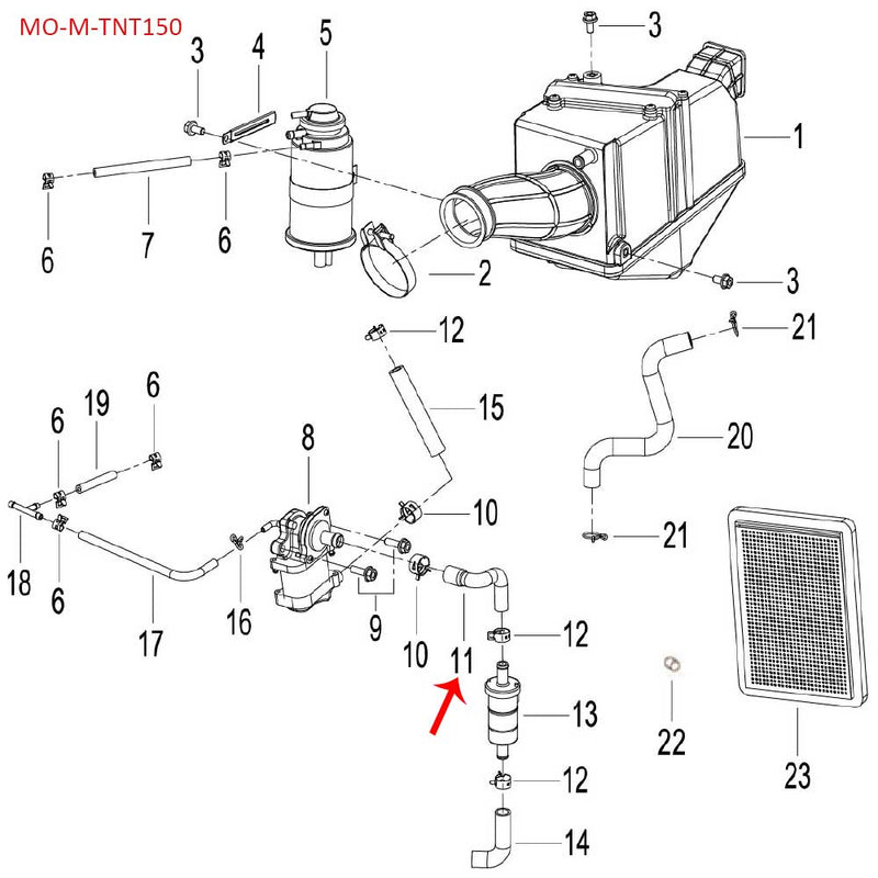 Maguera de conexión de valvulas y filtro de aire (TNT150)