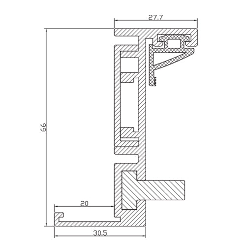 Perfil de aluminio con empaque incluido para puertas Novus.largo 5.8 mt. Acabado aluminio anodizado