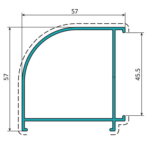 Esquinero Marco 45 mm. Espesor 1.4 mm. Largo 5.85 mts. Acabado Anodizado Bronze 15 Micron. (D3-P1-A1