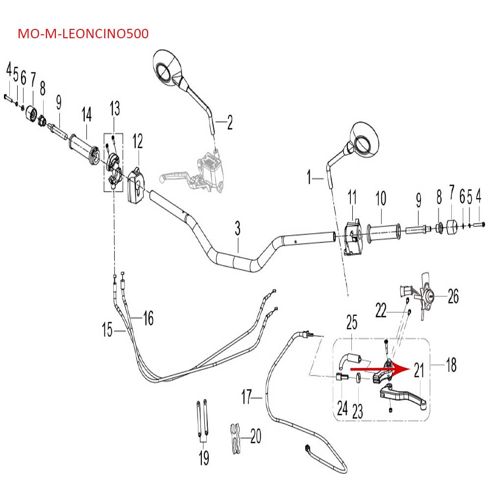 Palanca de embrague (LEONCINO500) (CODIGO NUEVO MO-REP-S40084S010001)