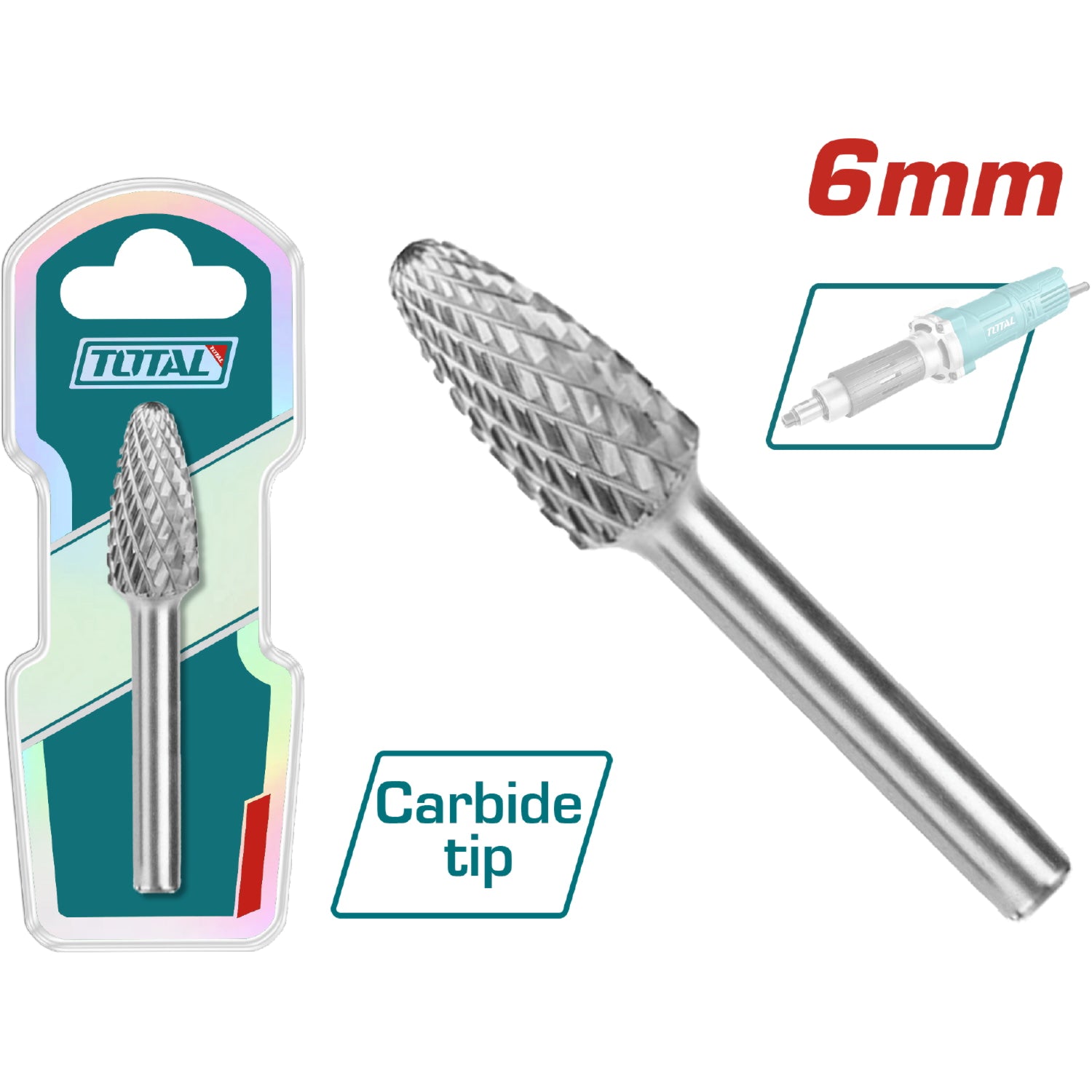 Fresa Lima Rotativa Ovalada de HSS. Vástago 6 mm. Doble corte. Cabeza 8 mm. Para Motortool