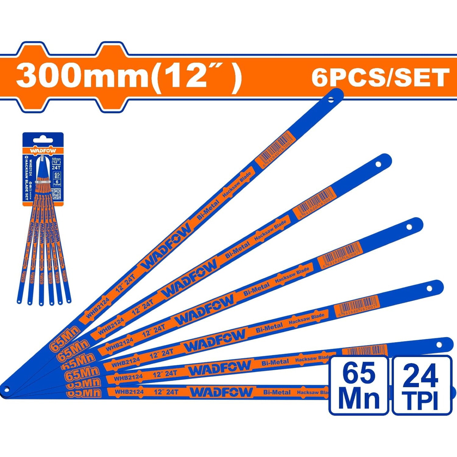 Hojas de Segueta 12" 65Mn,24TPI Set de 6 piezas.