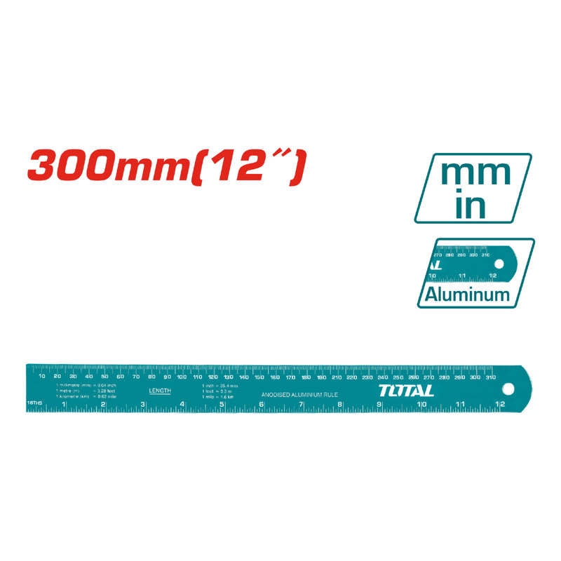 Regla de Aluminio anodizado. Tamaño: 30x3cm.