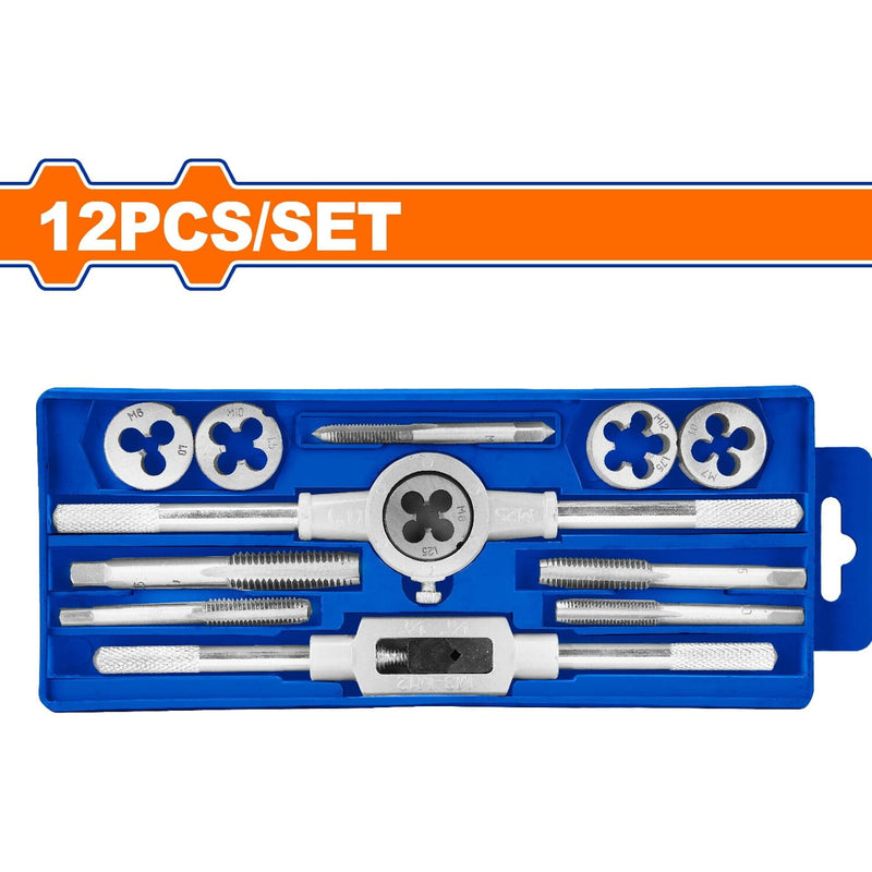 Machos y Terrajas Set de 12 Piezas. (Tapas de tornillo, matriz redonda, tornillo de mango M3-M12)