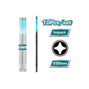 Juego de puntas magnéticas de impacto, PH2 - 250mm, Acero S2, Negro. (10pzas).