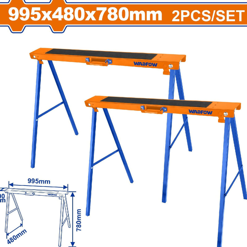 Caballetes. Burros para Aserrar. Abierto: 995×480×780mm. Plegado: 995x100x36mm. Se vende en par.