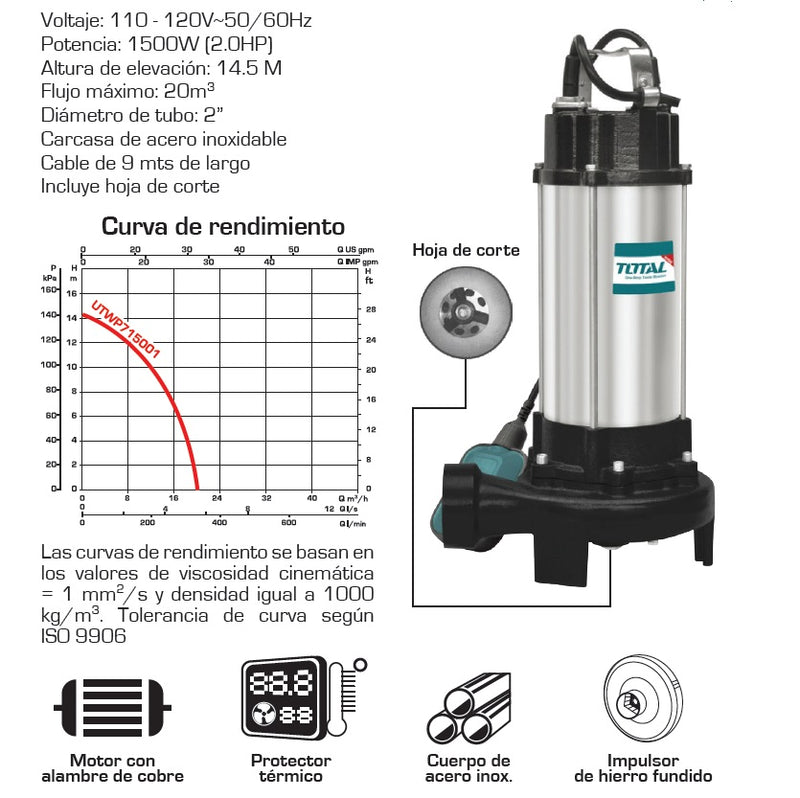 Switch flotante para bomba sumergible para agua sucia 2 HP 110V 60 htz 20M3/H (  )