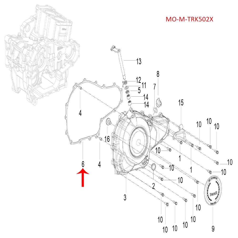Empacadura covertor derecho (302S / LEONCINO500 / TRK502X)