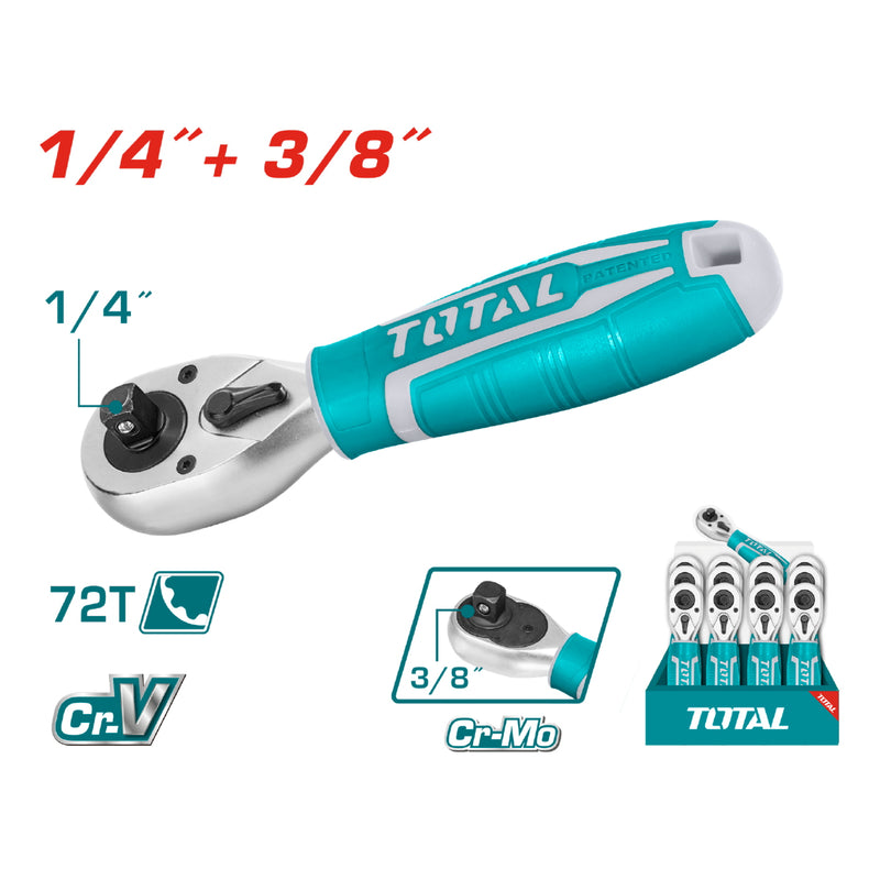 Rache 2 en 1 de 1/4 "Dr & 3/8"Dr, 72T, 140mm largo Material CR-V+Cr-Mo.