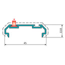 Tapa Final Con Felpa Marco 45mm. Espesor 1.4 mm. Largo 5.85 mts. Acabado Anodizado Silver 15 Micron.