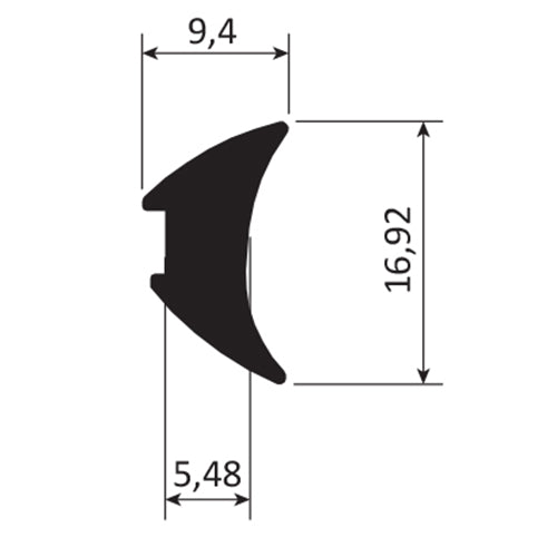 Junta de acristalar de 6 mm.  EPDM alta calidad. Se vende rollo de 60 mts. Color negro.