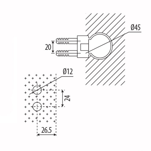 Bisagra para vidrio de 6 a 12 mm . Tipo vidrio-Muro.(slim Anchorage) Acabado Brillante