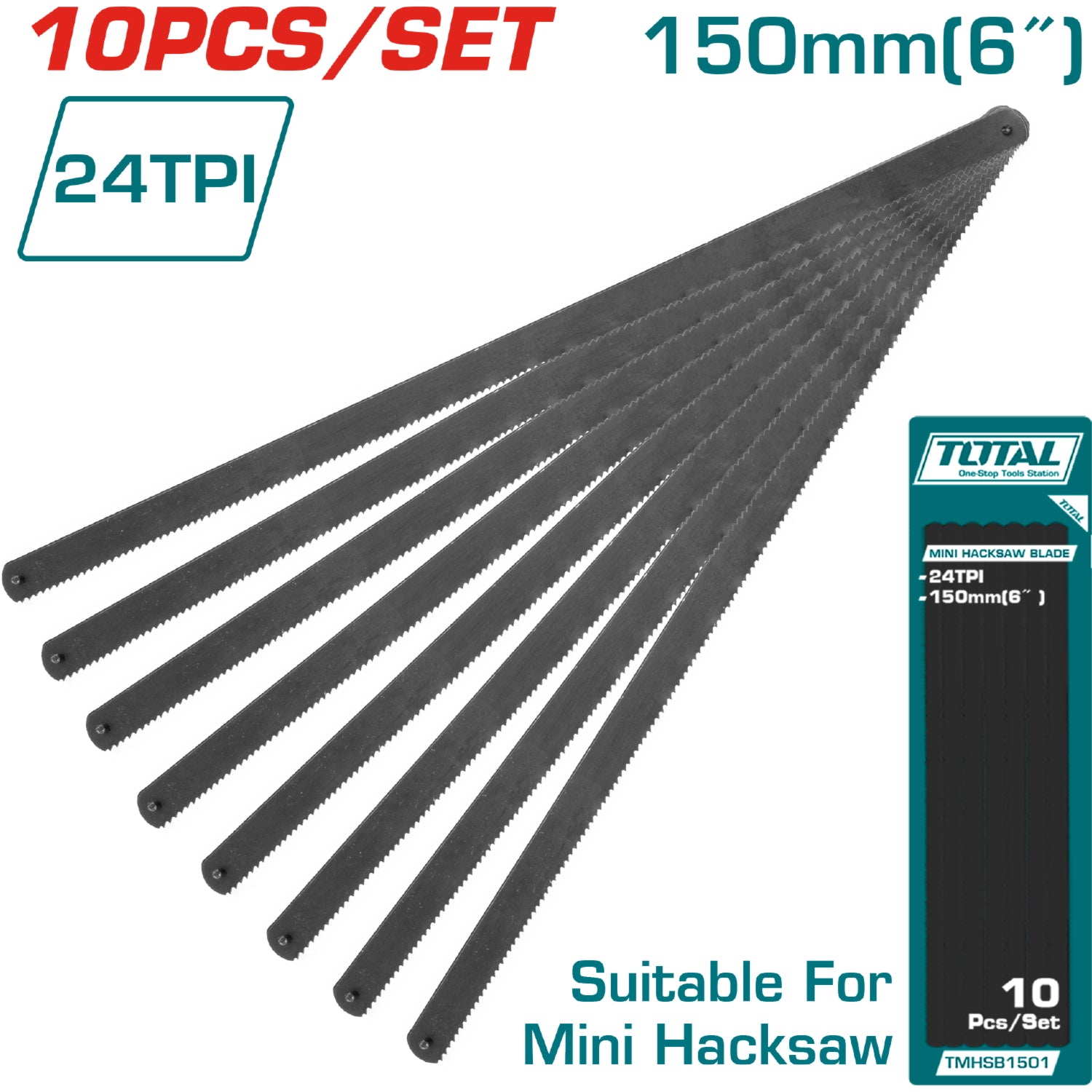 (10 pza) Set de Hojas de mini segueta para metal de 150mm (6"). Material: 65Mn. Dientes: 24T.
