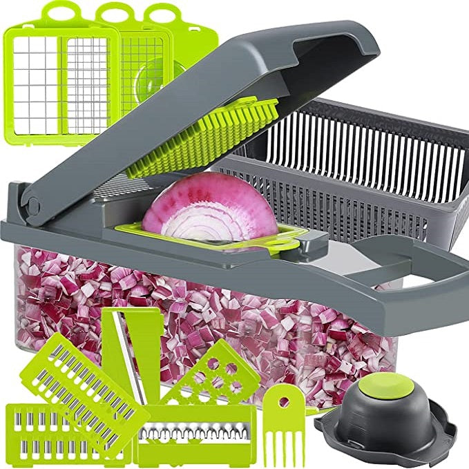 Cortador picador de vegetales y frutas con recipiente de almacenamiento rallador rebanador