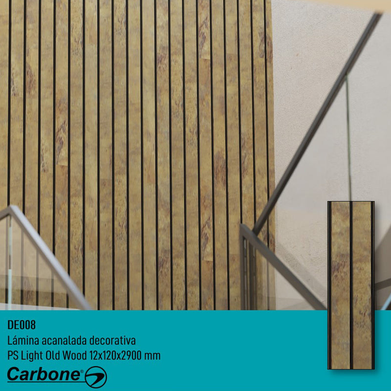 Lámina acanalada decorativa PS Light old wood 12x120x2900 mm