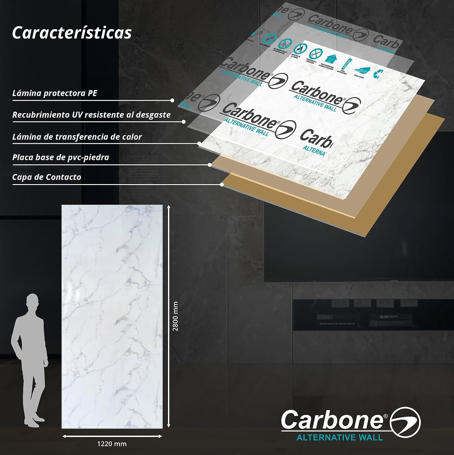 Panel Decorativo Mármol PVC  1.22m x 2.80m x 3mm Cuarzo Blanco (Línea económica)