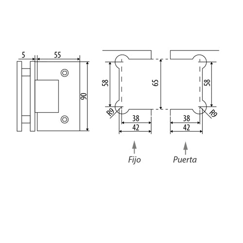 Bisagra de baño vidrio-vidrio 90 grados color negra. Bronce alta calidad.