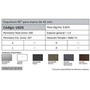 Esquinero Marco 45 mm. Espesor 1.4 mm. Largo 5.85 mts. Acabado Anodizado Negro 15 Micron. (D3-P1-A1-