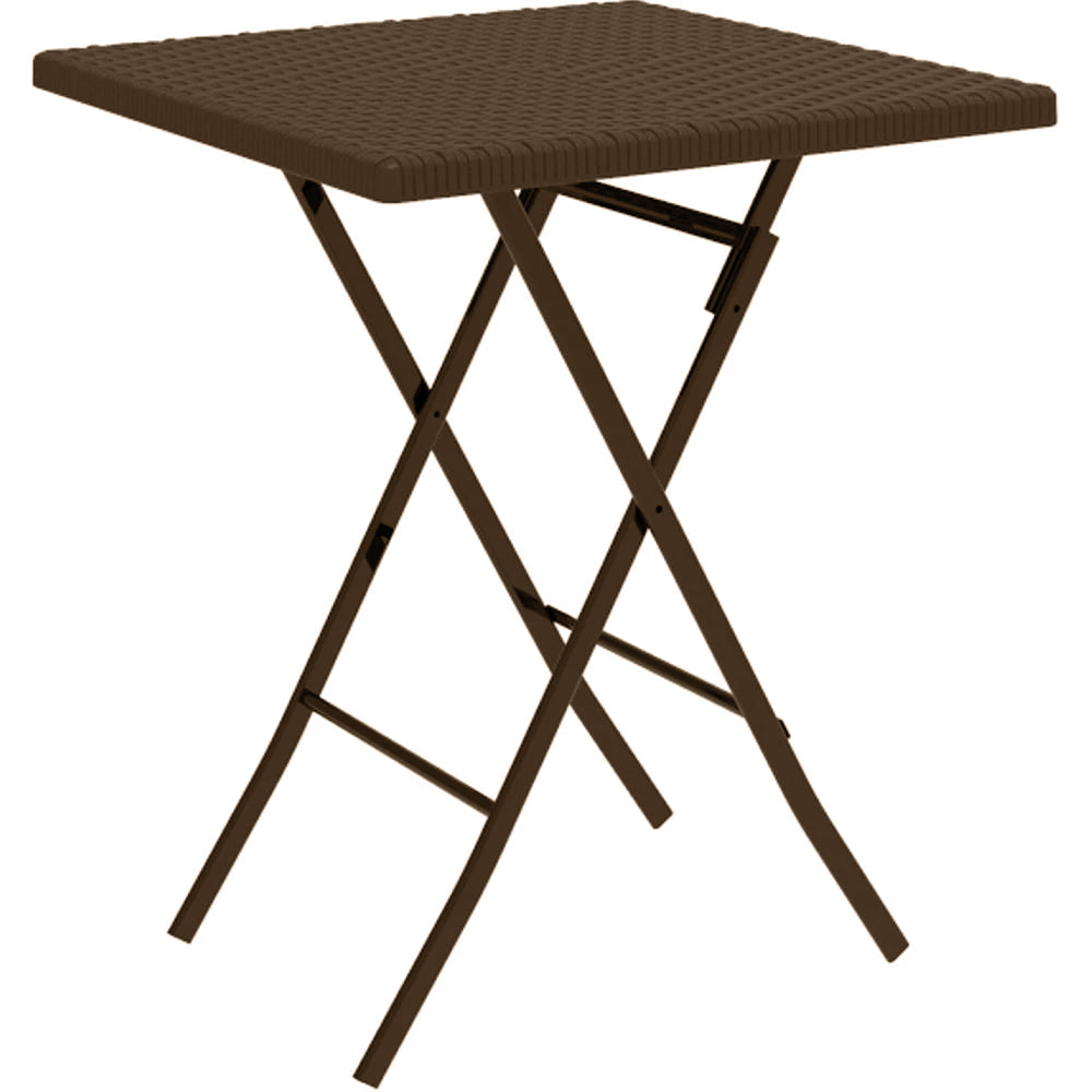 Mesa plástica plegable cuadrada estilo rattan 24"x24" con marco de acero revestido color chocolate