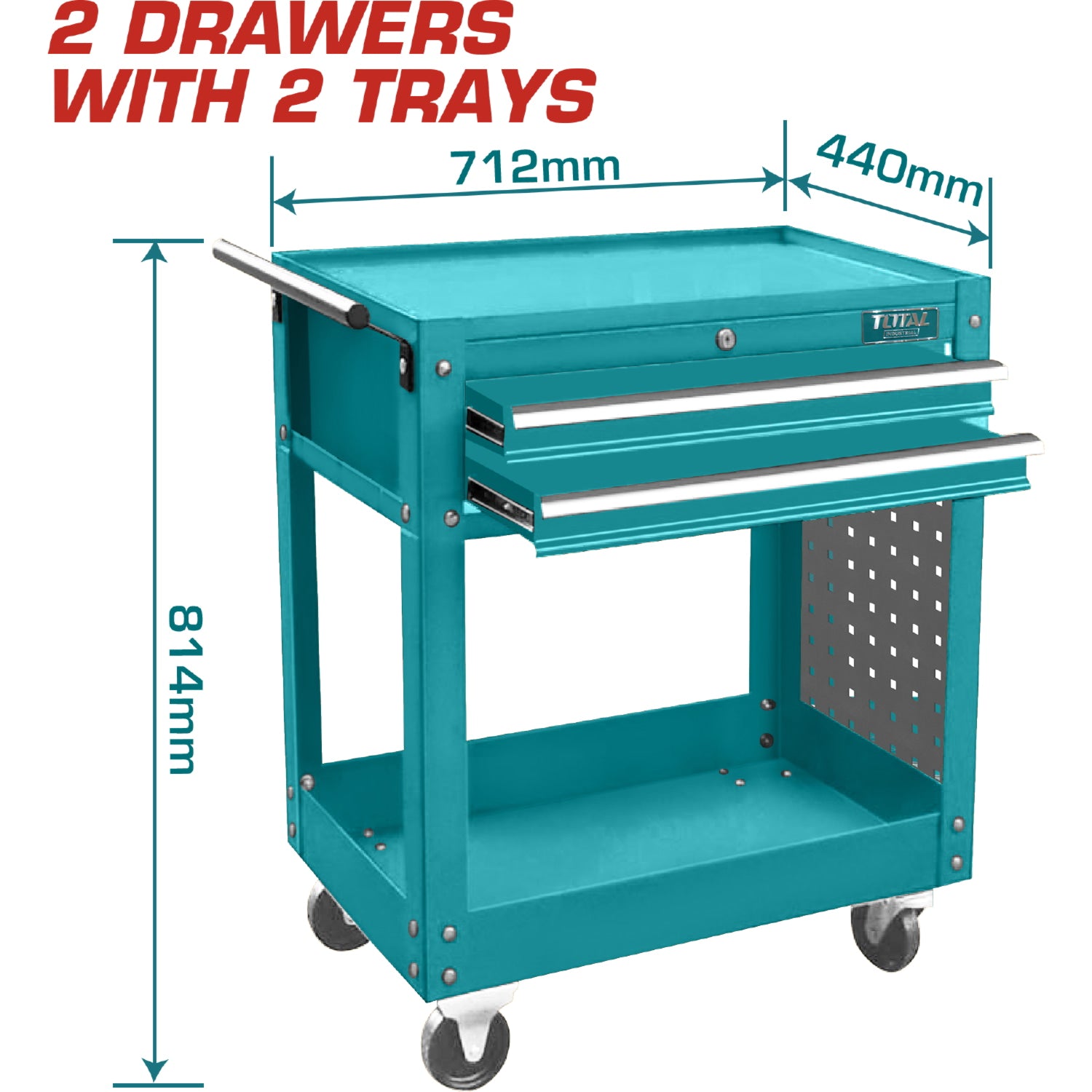 Carrito de servicio mecánico para taller con ruedas 2 bandejas 2 gavetas