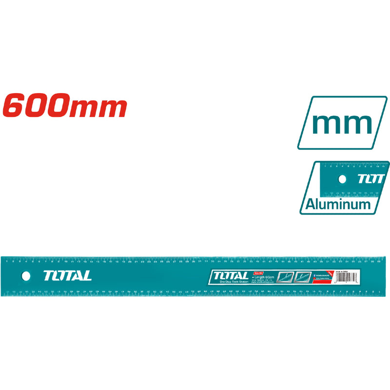 Regla de Aluminio anodizado. Tamaño: 60x5cm.