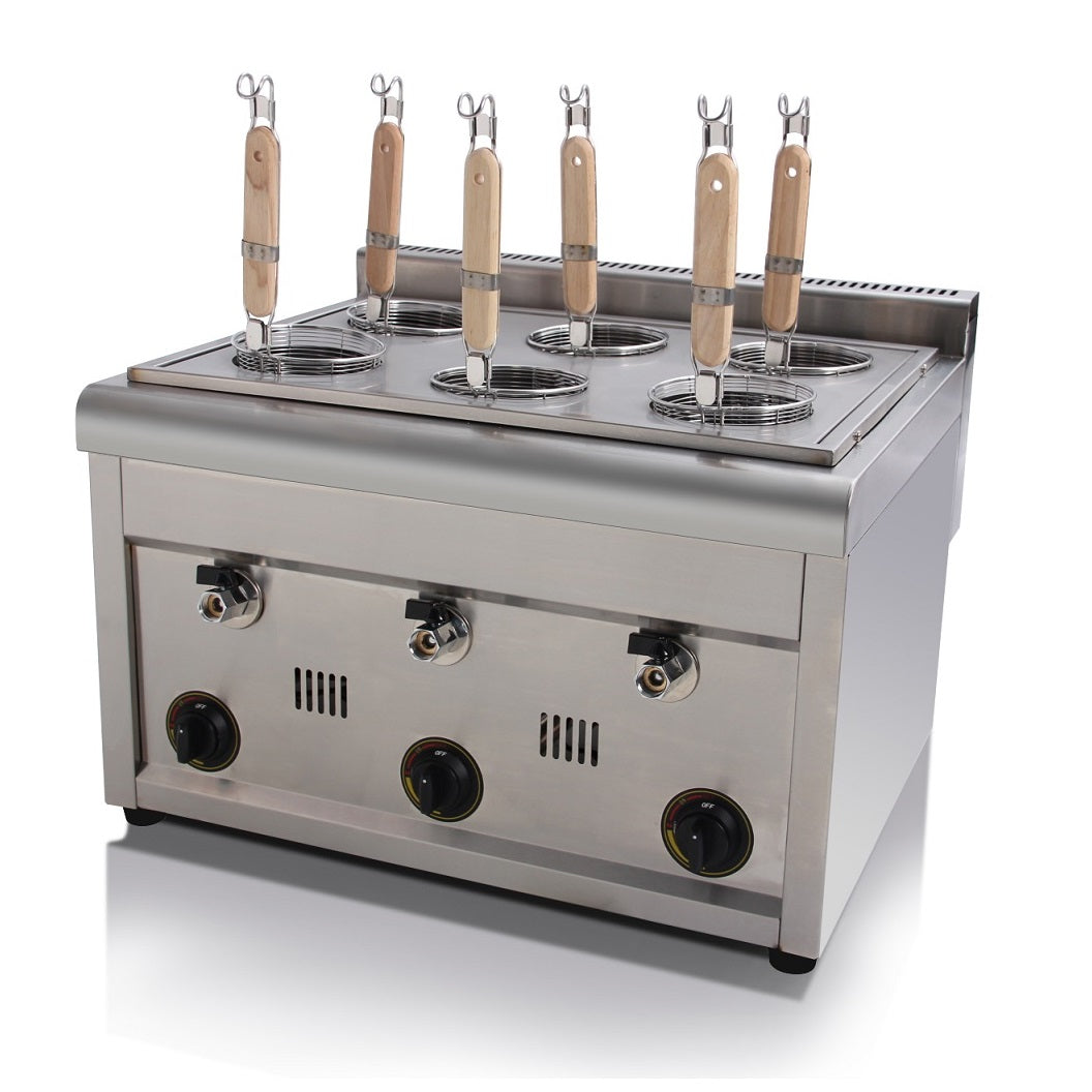 Cocinador de pasta GAS 600*580*410 mm LPG 2800pa. Consumo 1.01 Kg/h. Con grifos. Para 6 porciones