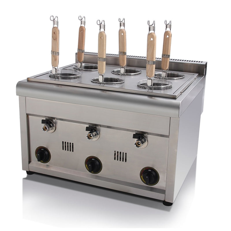 Cocinador de pasta GAS 600*580*410 mm LPG 2800pa. Consumo 1.01 Kg/h. Con grifos. Para 6 porciones