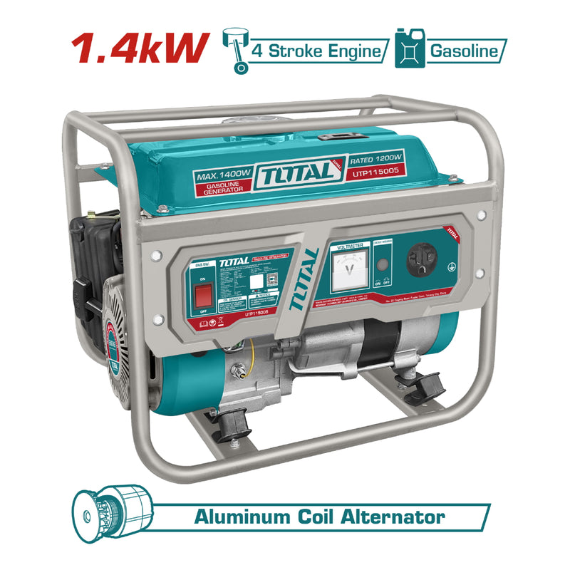 Generador a Gasolina 1,400watts 1.4kW. 110-120V 60Hz 3600rpm 5.5L Motor 4 tiempos. Alternador de Aluminio. Planta