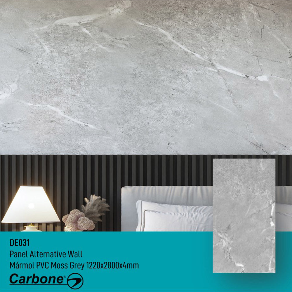 Panel Decorativo Mármol PVC  1.22 m x 2.80 m x 4 mm. Acabado: Moss gray.
