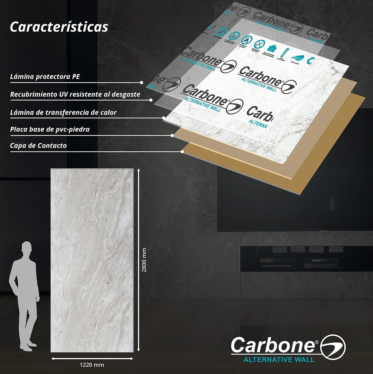 Panel Decorativo Mármol PVC  1.22m x 2.80m x 3mm Marfil (Línea económica)