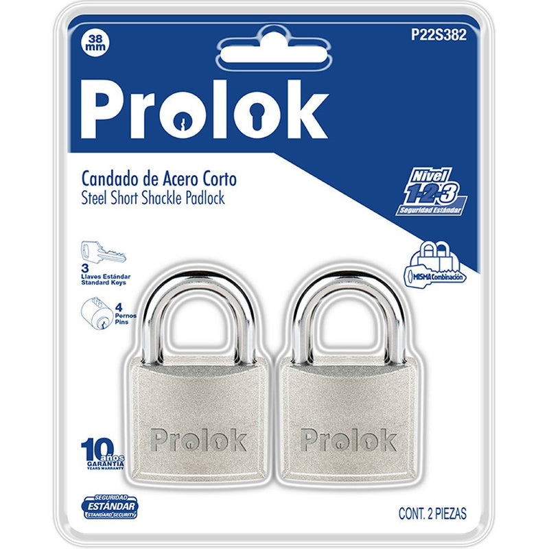 Jgo 2 candado acero cort 38mm Prolok