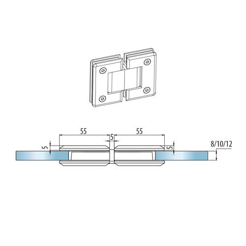 Bisagra de ducha 180 grados Aleacion ZAMAC. Economica Acabado Satinado. Vida util 2-3 años