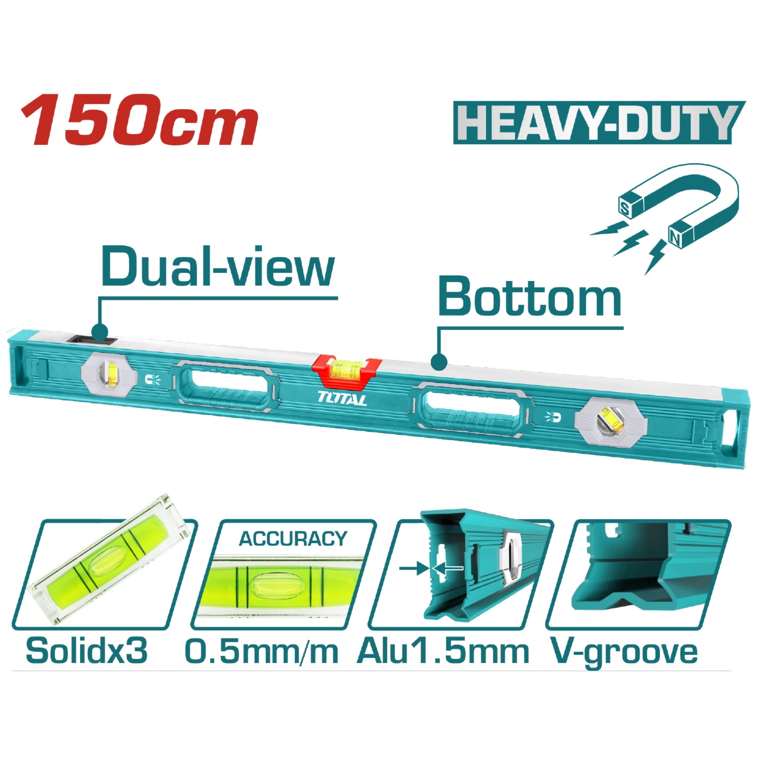 Nivel de Burbuja Magnético, 150 cm.