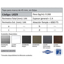 Tapa Final Sin Felpa Marco 45 mm. Espesor 1.4 mm. Largo 5.85 mts. Acabado Anodizado Negro 15 Micron.