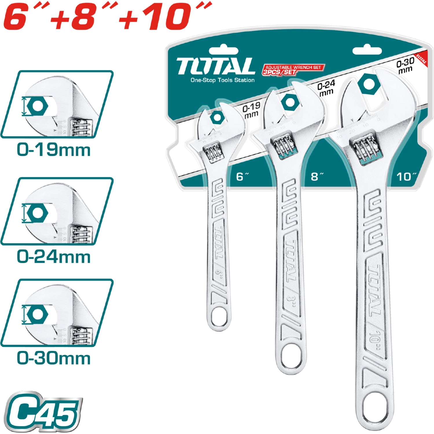 Juego de llaves ajustables de 3 piezas