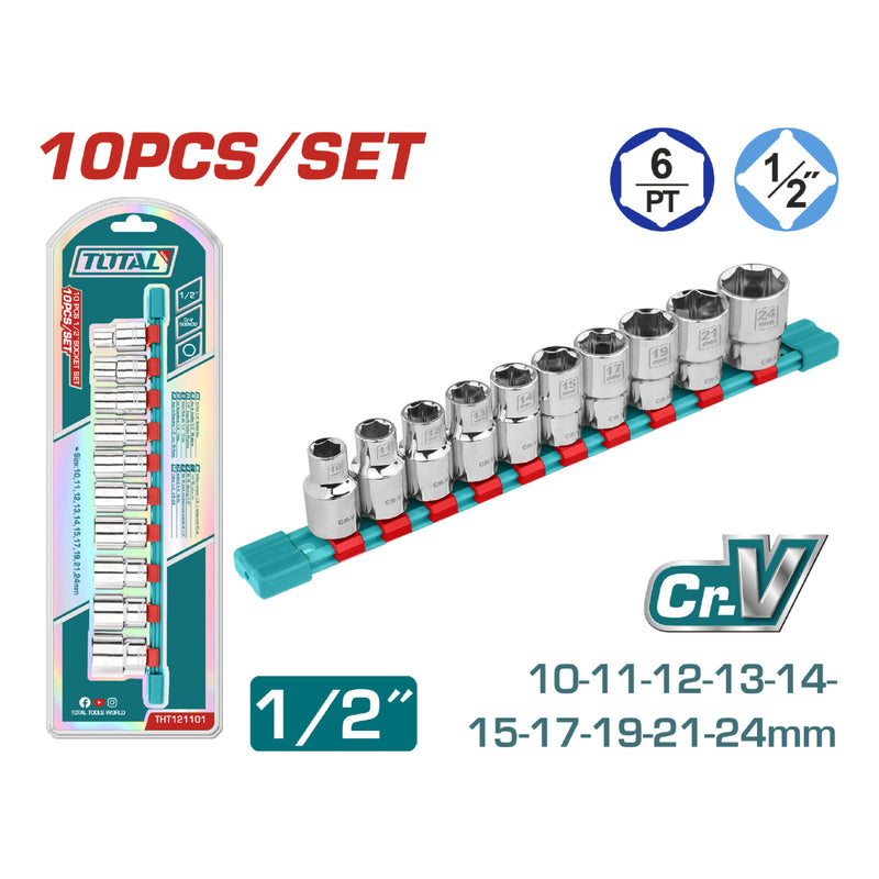 Juego de socket dados 10PCS  1/2" , 50BV30 Acero CrV de alta calidad